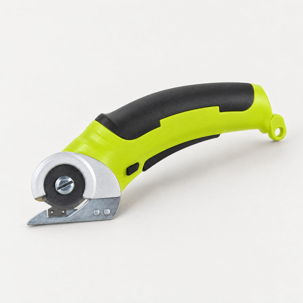 Cordless rotary scissors in light green with a black grip