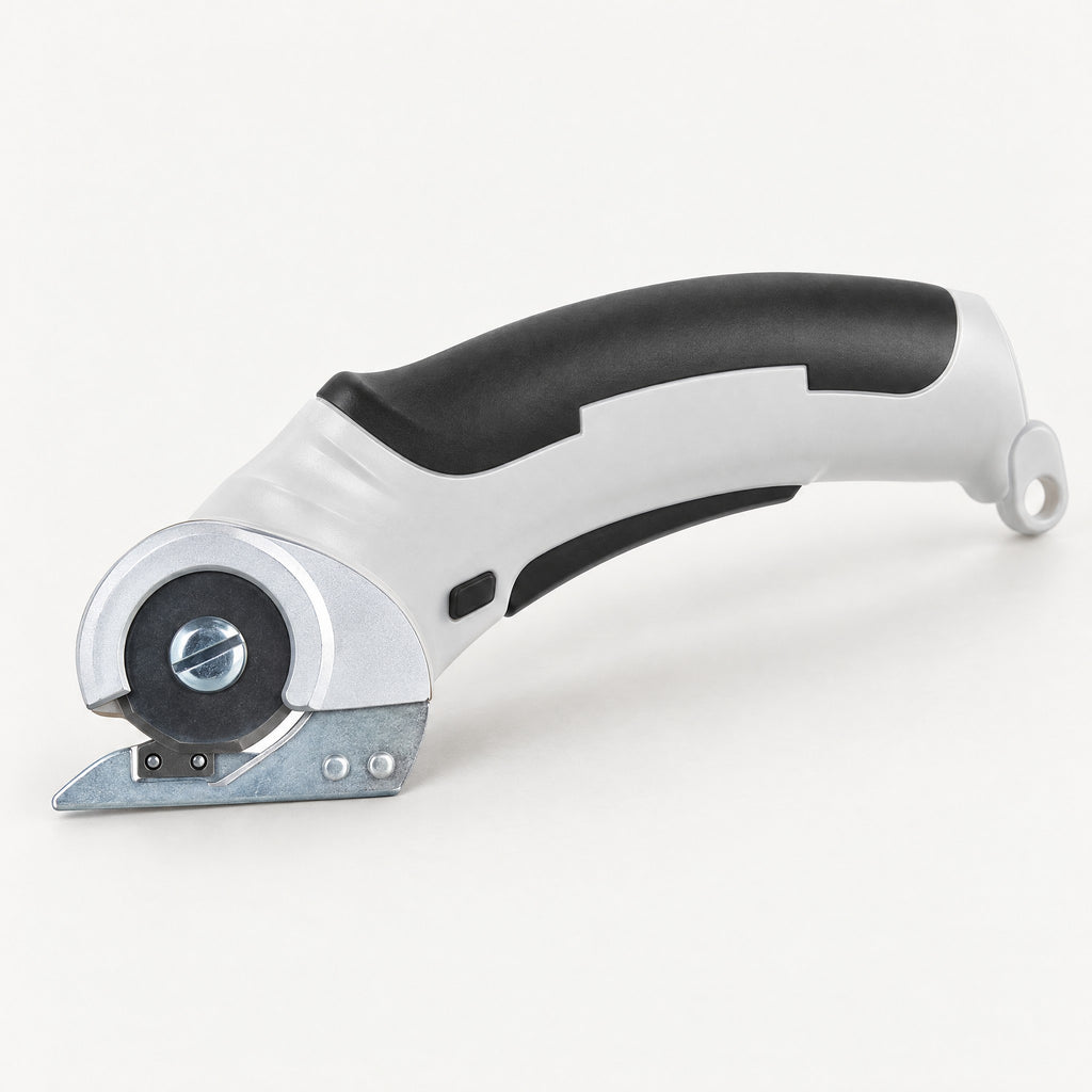 Cordless rotary scissors in gray with a black grip