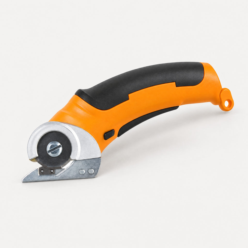 Cordless rotary scissors in orange with a black grip