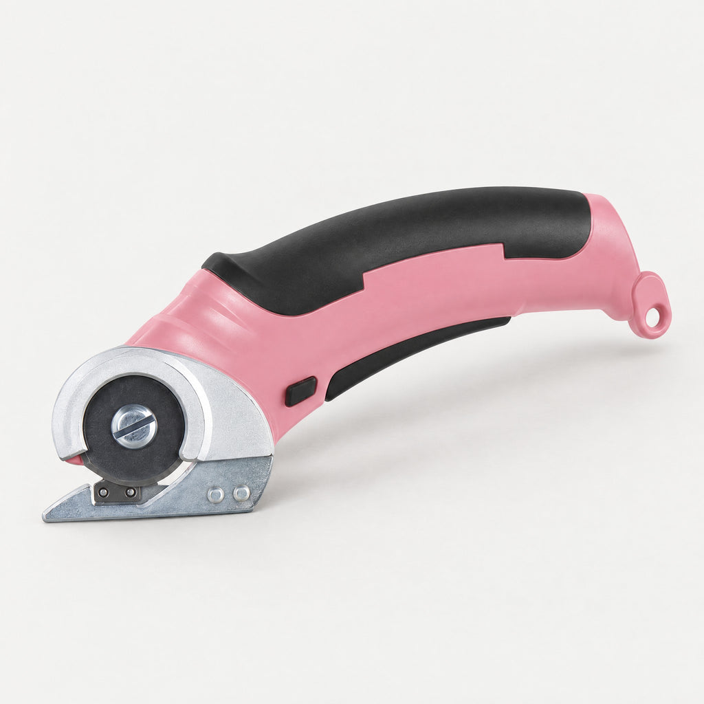 Cordless rotary scissors in pink with a black grip